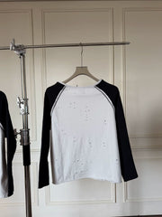 ERD Inspired Distressed Waffle Knit Raglan Long Sleeve