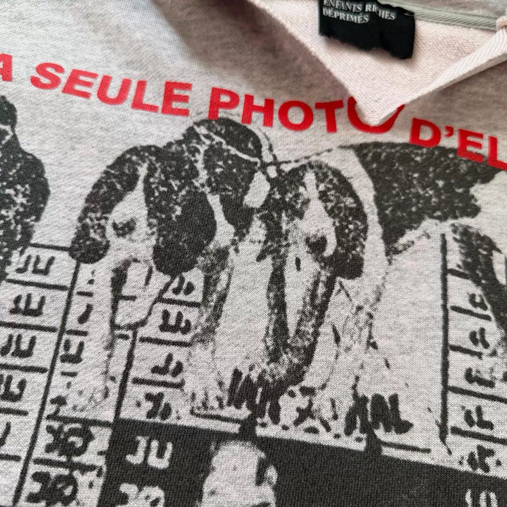 ERD Vintage Distressed Character Print Grey Pullover Hoodie