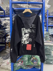 ERD's melancholic  Washed Patchwork Graphic Zip Hoodie