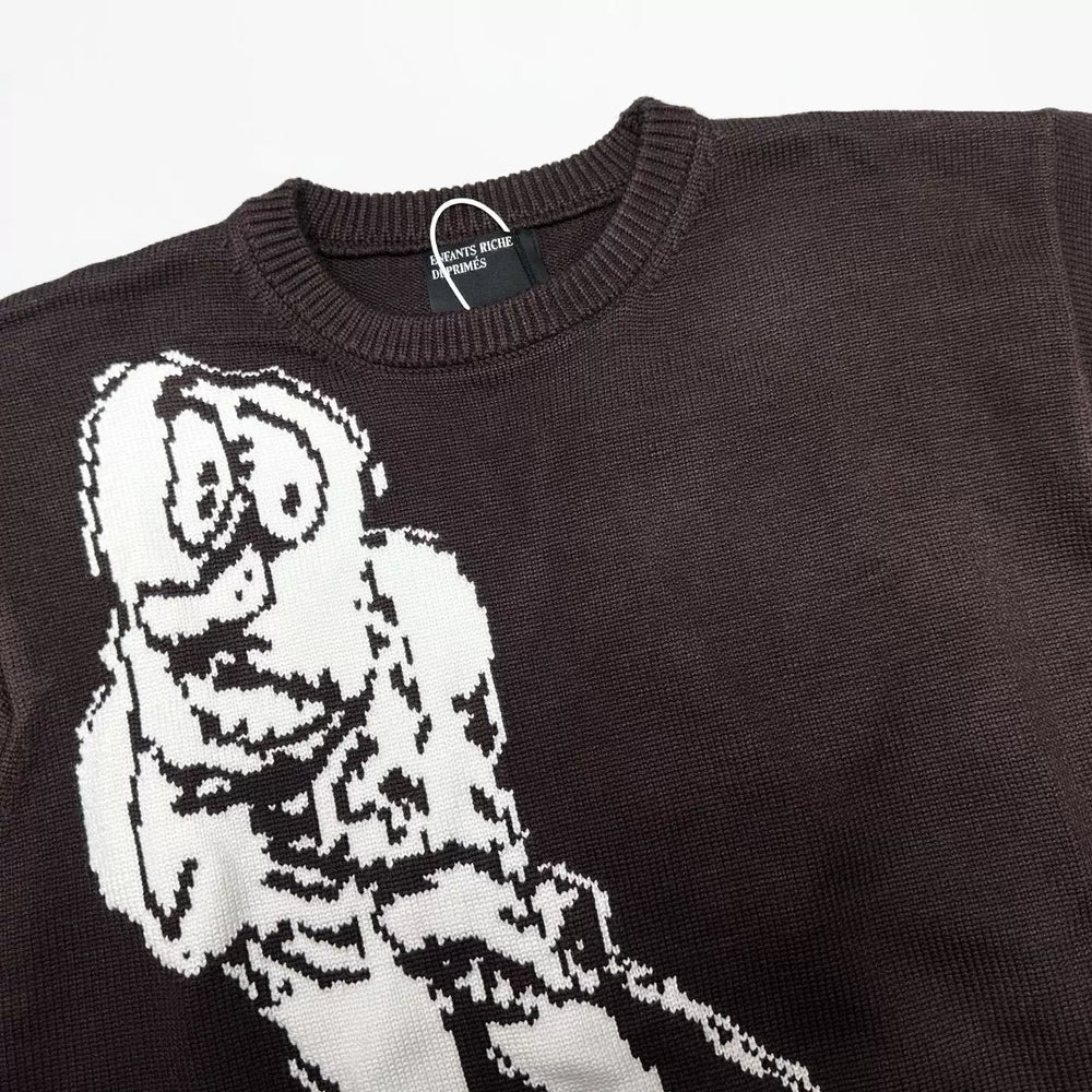 ERD Vintage Cartoon Print Crewneck Loose Knit Sweater