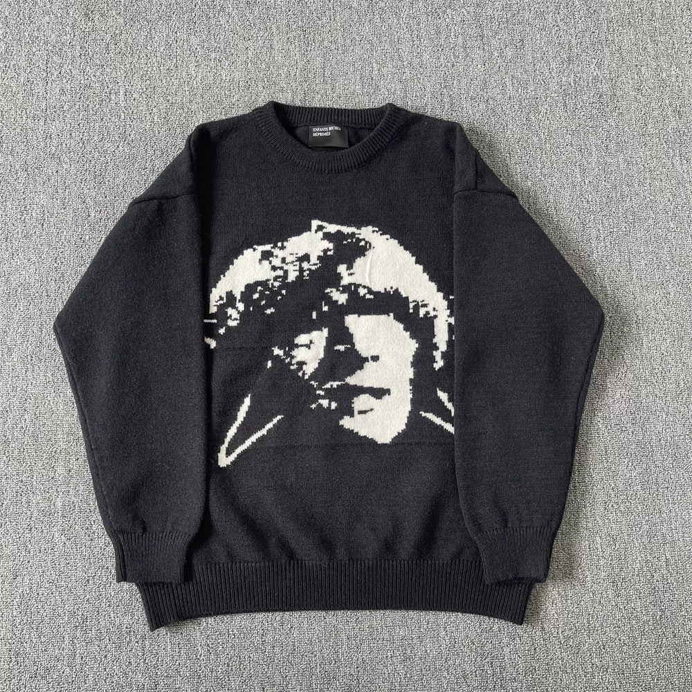 ERD melancholic Gothic Pentagram Portrait Crewneck Knit Sweater