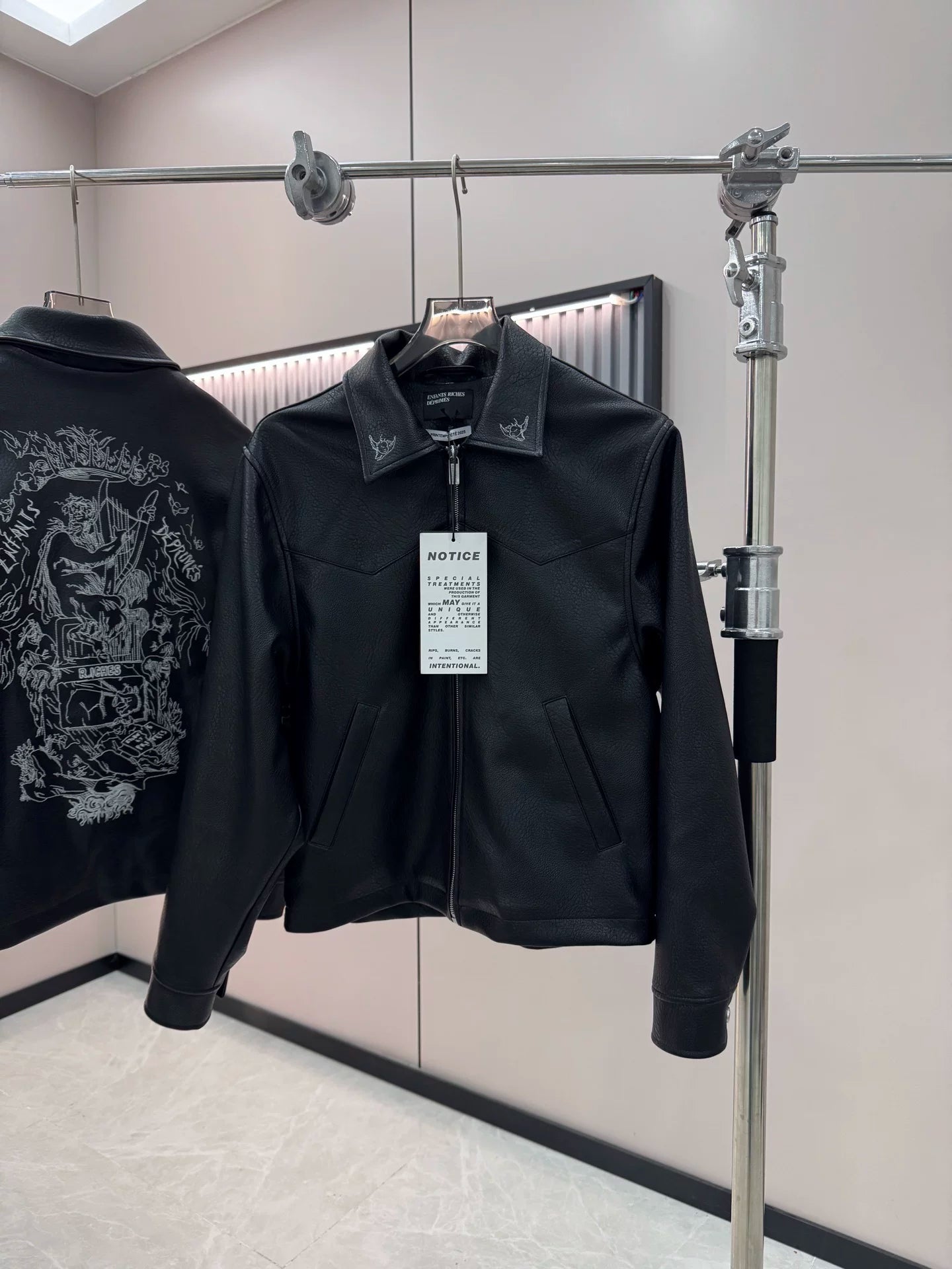 ERD Inspired Heavy Embroidery PU Leather Biker Jacket