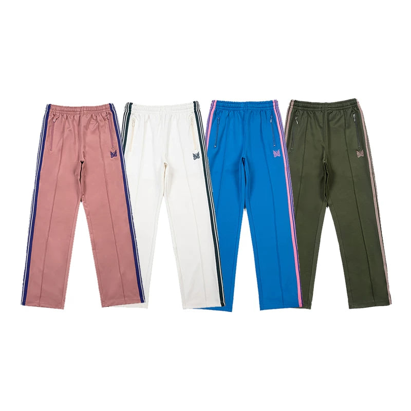Needles Style Butterfly Embroidered Stripe Track Pants