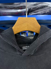 ERD Inspired Distressed Washed Black Fleece Hoodie Pullover