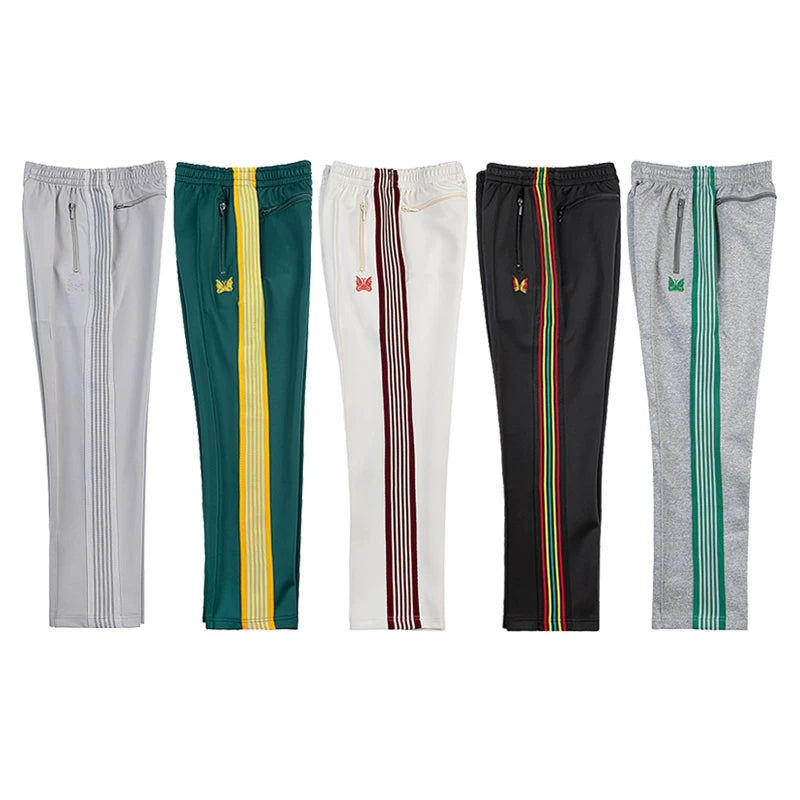 Needles Style Butterfly Embroidered Stripe Track Pants