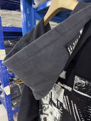 ERD's melancholic  Washed Patchwork Graphic Zip Hoodie