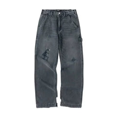 ERD melancholic Distressed Black Straight Leg Jeans