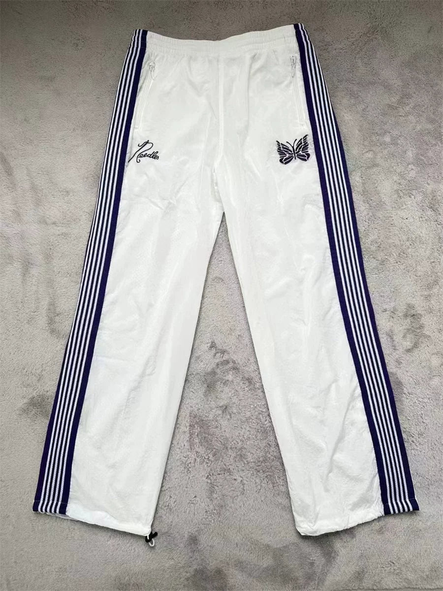 NEEDLES Butterfly Embroidered LOGO  Striped Loose Track Pants