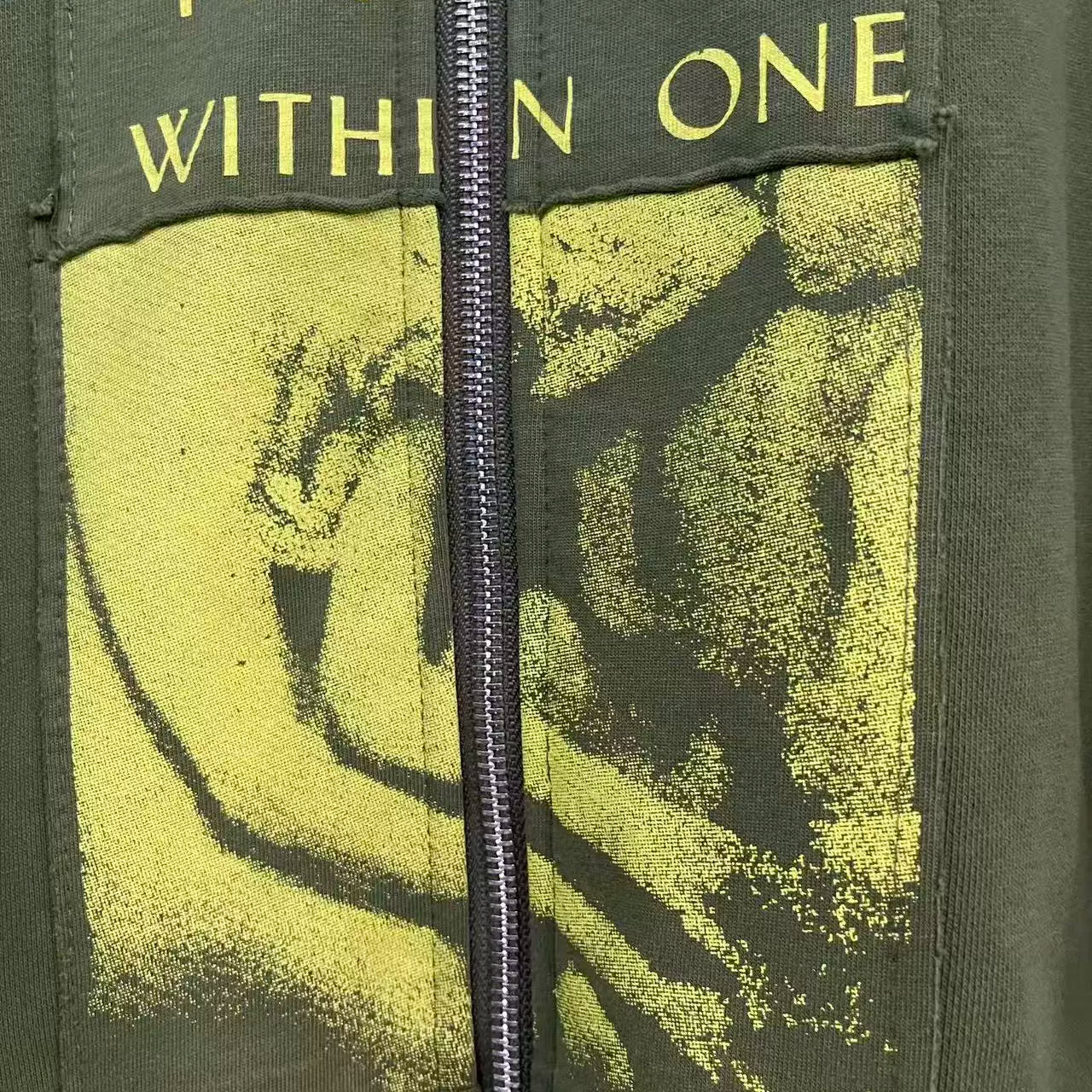 ERD Inspired Slogan Washed Green Zip Up Hoodie