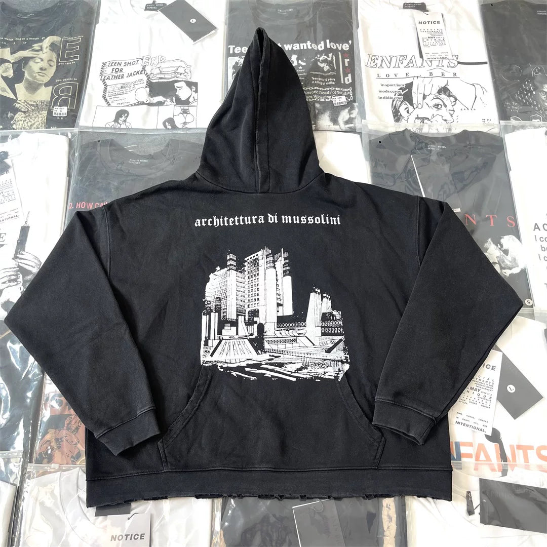 ERD melancholic Washed Fleece Oversized Graphic Hoodie