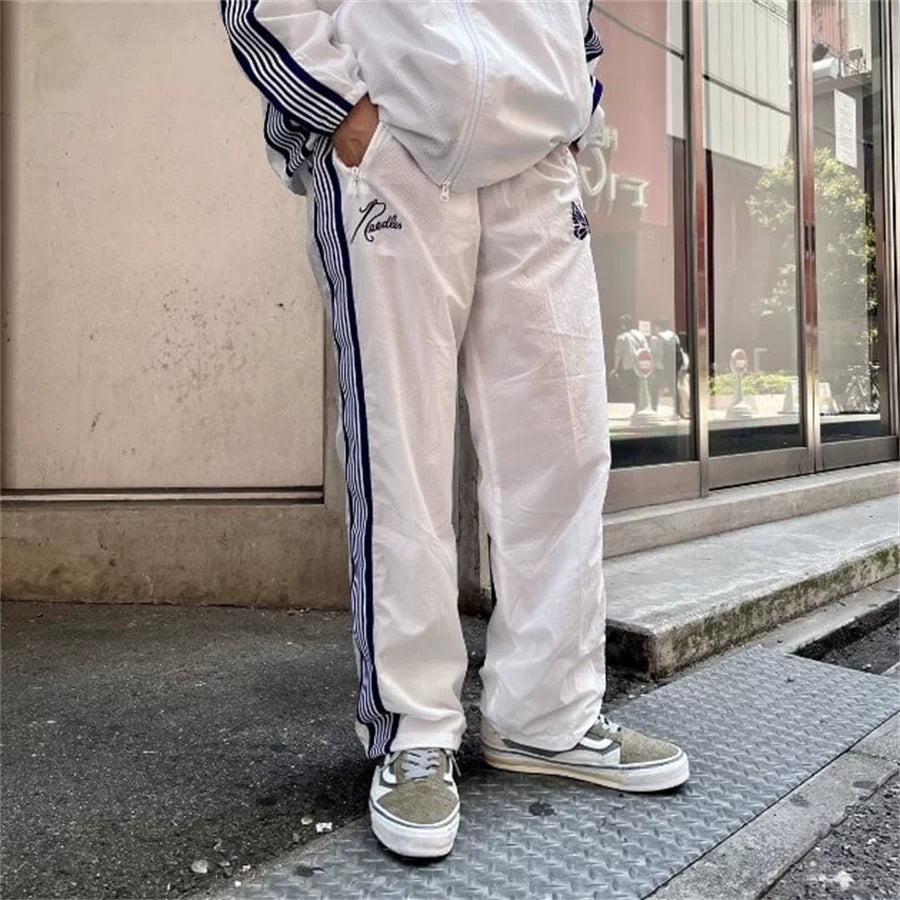 NEEDLES Butterfly Embroidered LOGO  Striped Loose Track Pants
