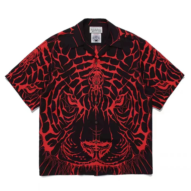 WACKO MARIA Inspired Hawaiian Cuban Collar Wolf Shirt