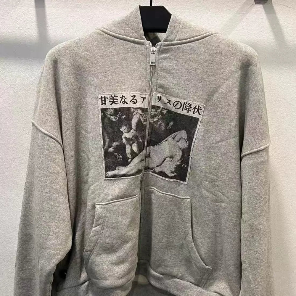ERD Melancholy Grey Oversized Assemblage Graphic Hoodie