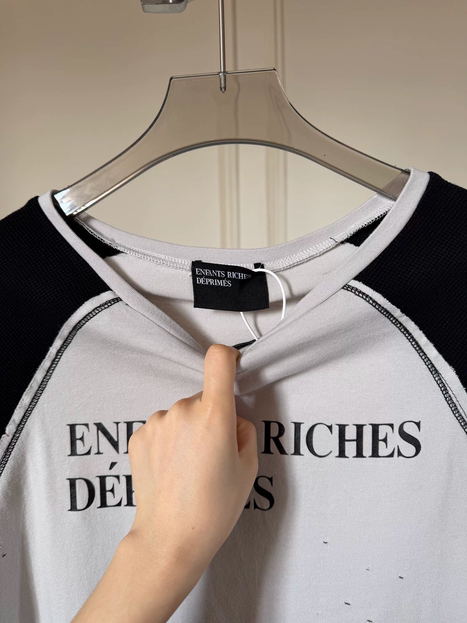ERD Inspired Distressed Waffle Knit Raglan Long Sleeve