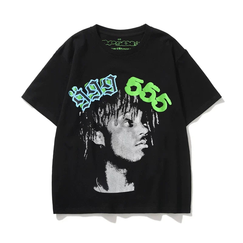 Sp5der "999 555" Portrait Graphic Black Short Sleeve T-Shirt