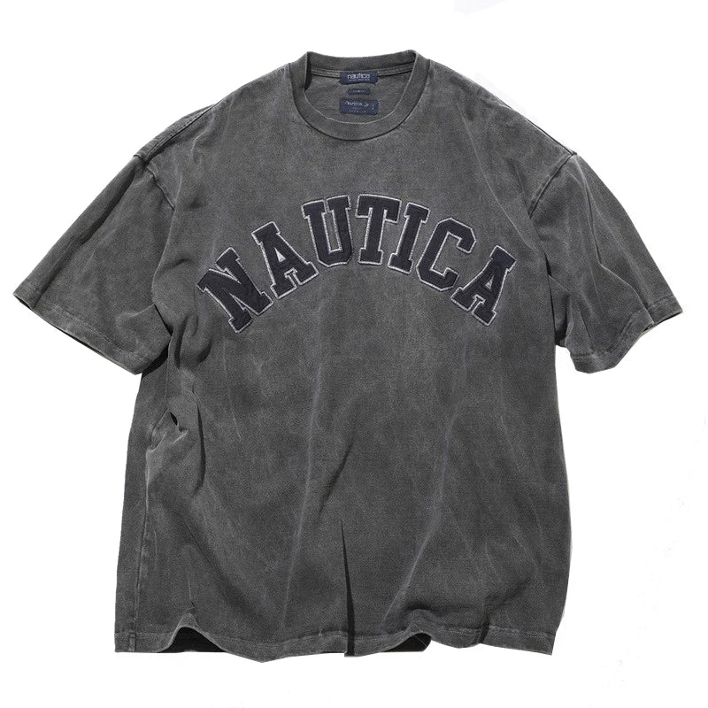 Nautica Style Cold Dyed Vintage Wash Embroidery Tee