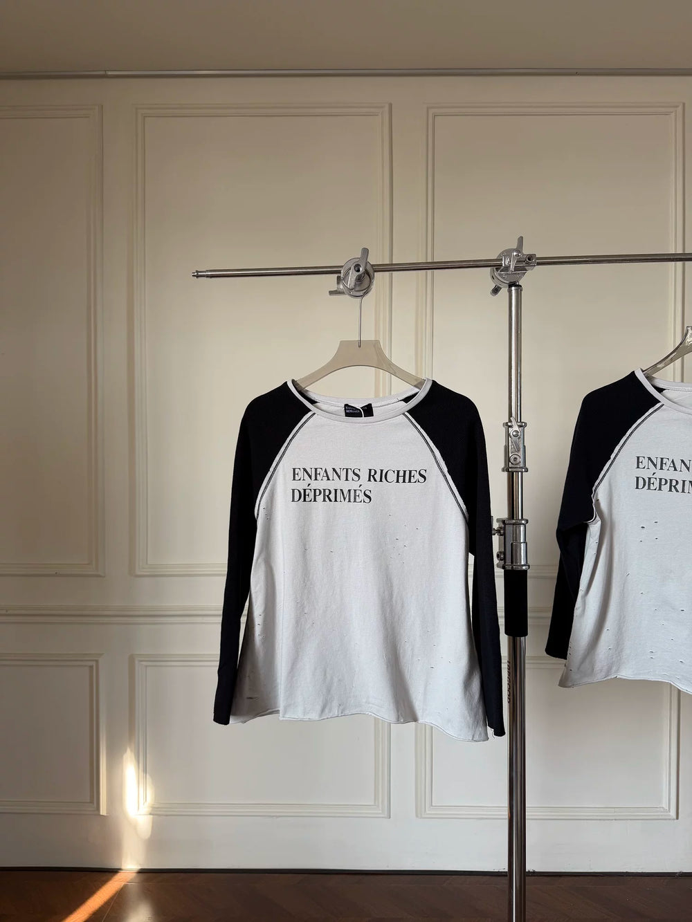 ERD Inspired Distressed Waffle Knit Raglan Long Sleeve