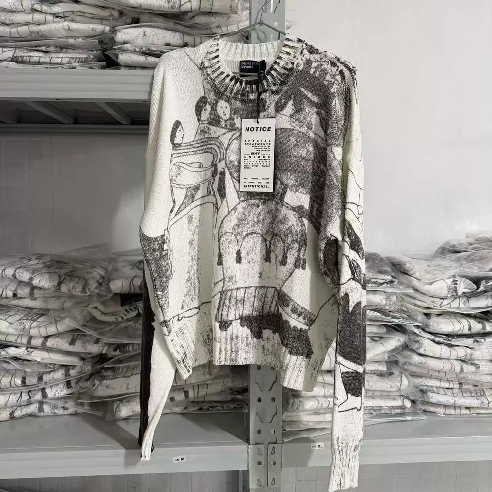 ERD Vintage Oversized Jacquard Knit Crewneck Sweater