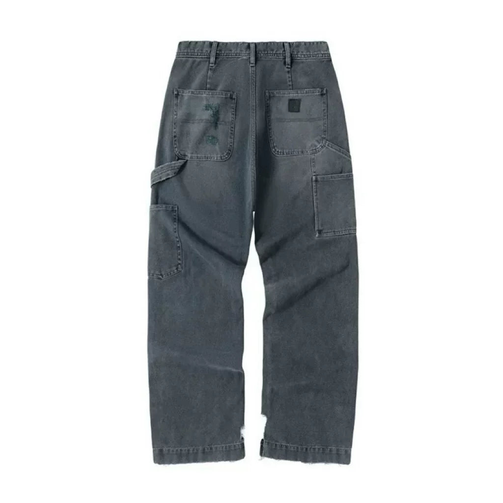 ERD melancholic Distressed Black Straight Leg Jeans