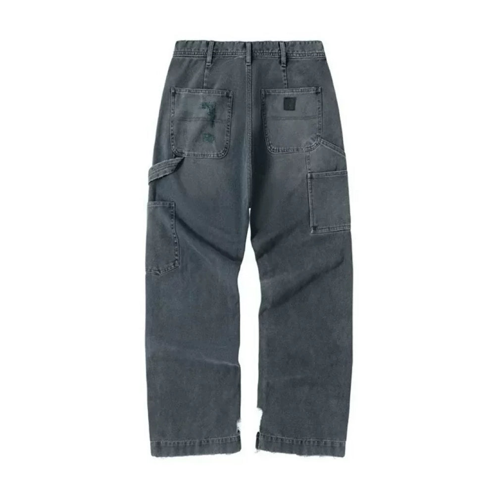 ERD melancholic Distressed Black Straight Leg Jeans