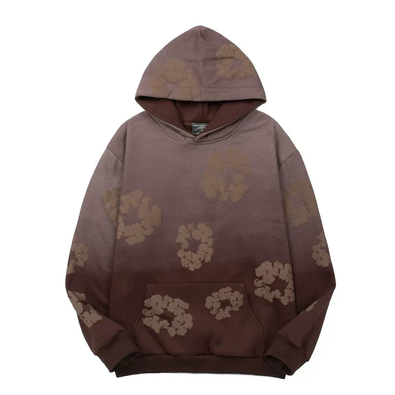"Denim Tears" Brown Ombre Floral Pattern Oversized Hoodie