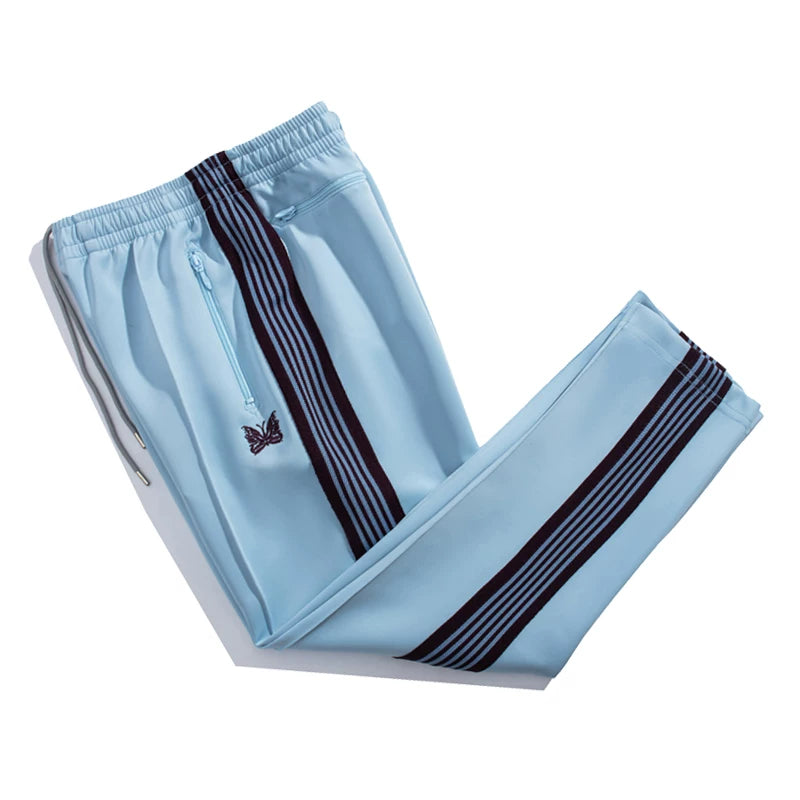 Needles Inspired Butterfly Embroidery Striped Straight Track Pants