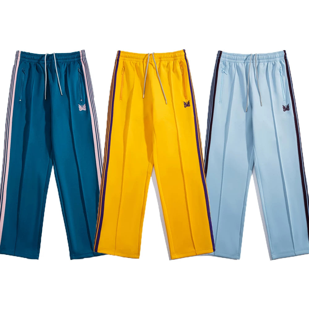 Needles Style Butterfly Embroidered Stripe Track Pants