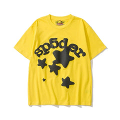 Sp5der Star & Black Letter Graphic Yellow Short Sleeve T-Shirt