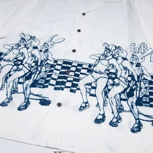 ERD melancholic Oversized Portrait Graphic Cuban Collar Shirt