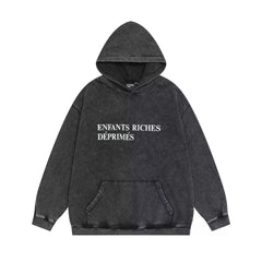 ERD melancholic Washed Black Oversized Slogan Hoodie