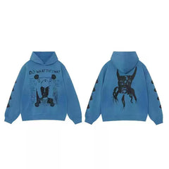 ERD Melancholy Vintage Distressed Washed Blue Pullover Hoodie