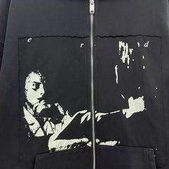 ERD Vintage Portrait Graphic Loose Zip Up Hoodie