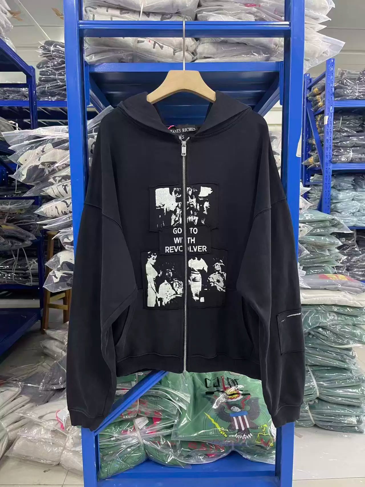 ERD's melancholic  Washed Patchwork Graphic Zip Hoodie