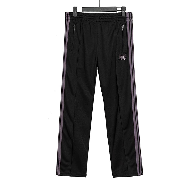 Needles Style Butterfly Embroidered Stripe Track Pants