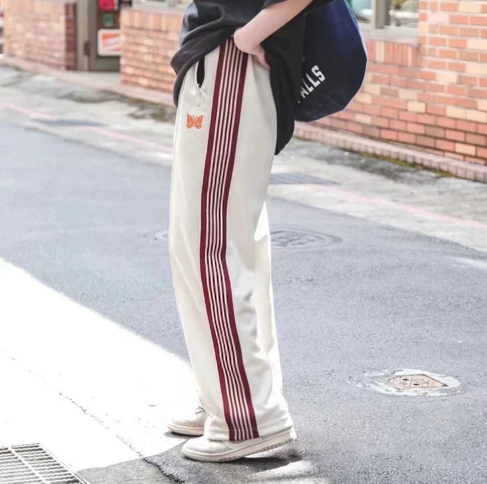 Needles Style Vintage Butterfly Embroidery Striped Track Pants