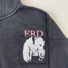 ERD Vintage Washed Oversized Graphic Zip Hoodie
