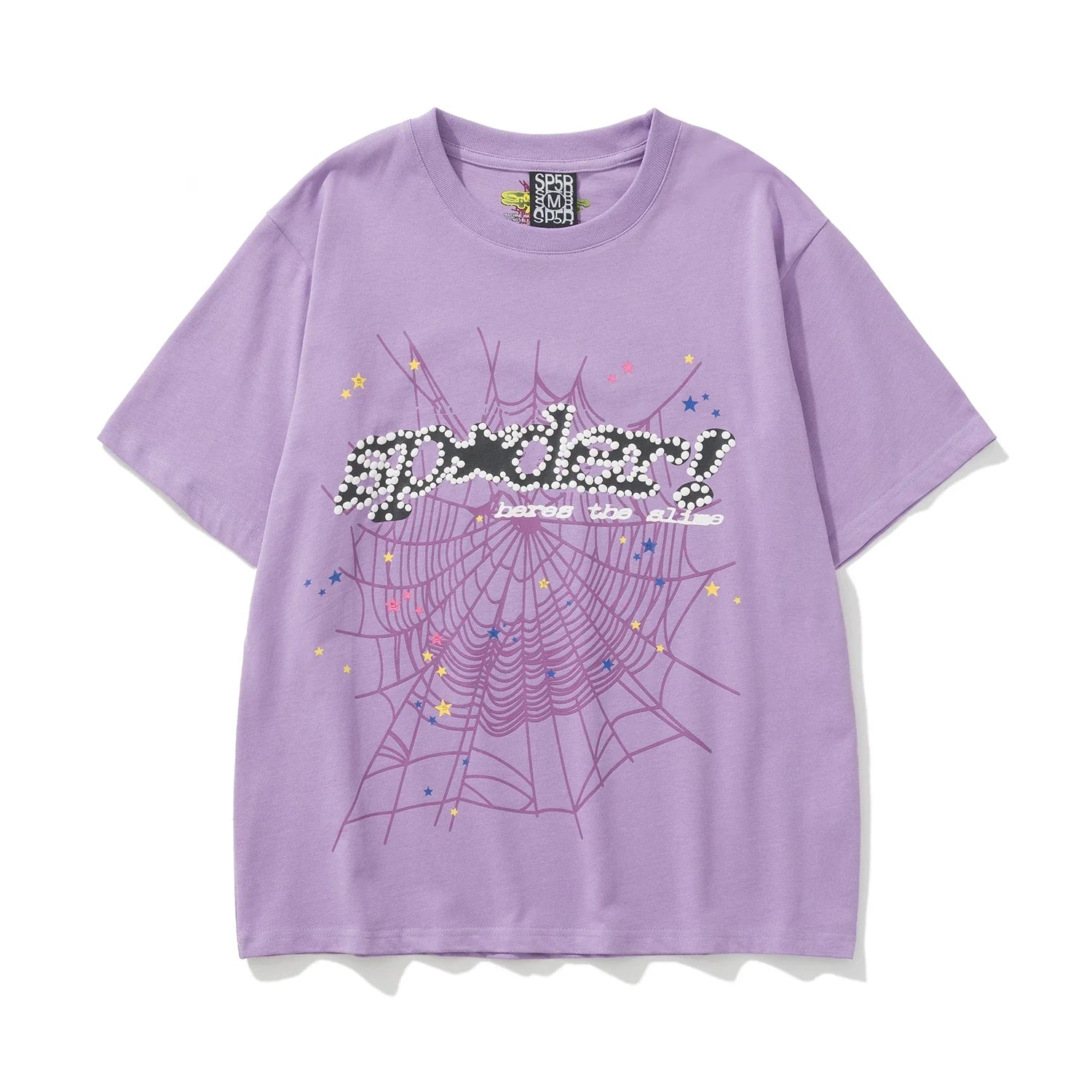 Sp5der "sp5der!" Spider Web & Star Graphic Light Purple Short Sleeve T-Shirt