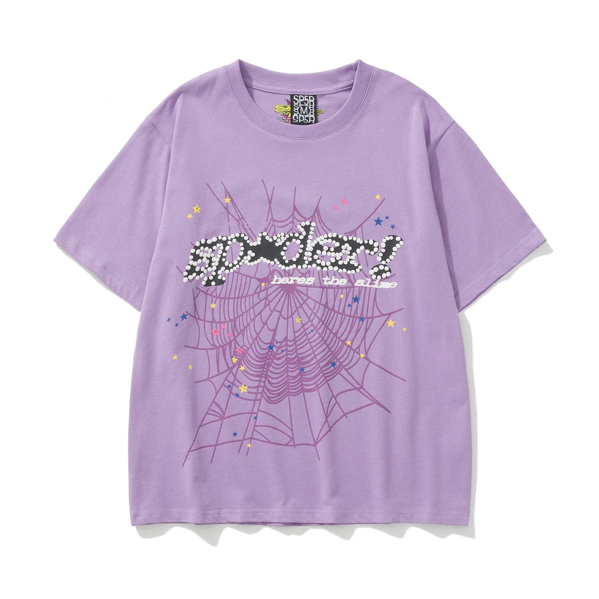Sp5der "sp5der!" Spider Web & Star Graphic Light Purple Short Sleeve T-Shirt