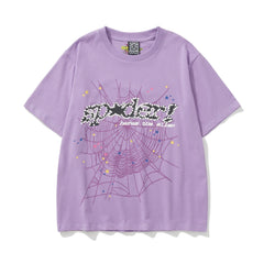 Sp5der "sp5der!" Spider Web & Star Graphic Light Purple Short Sleeve T-Shirt