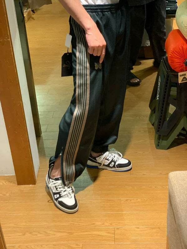 Needles Style Zipper Split Cuff Striped Track Pants