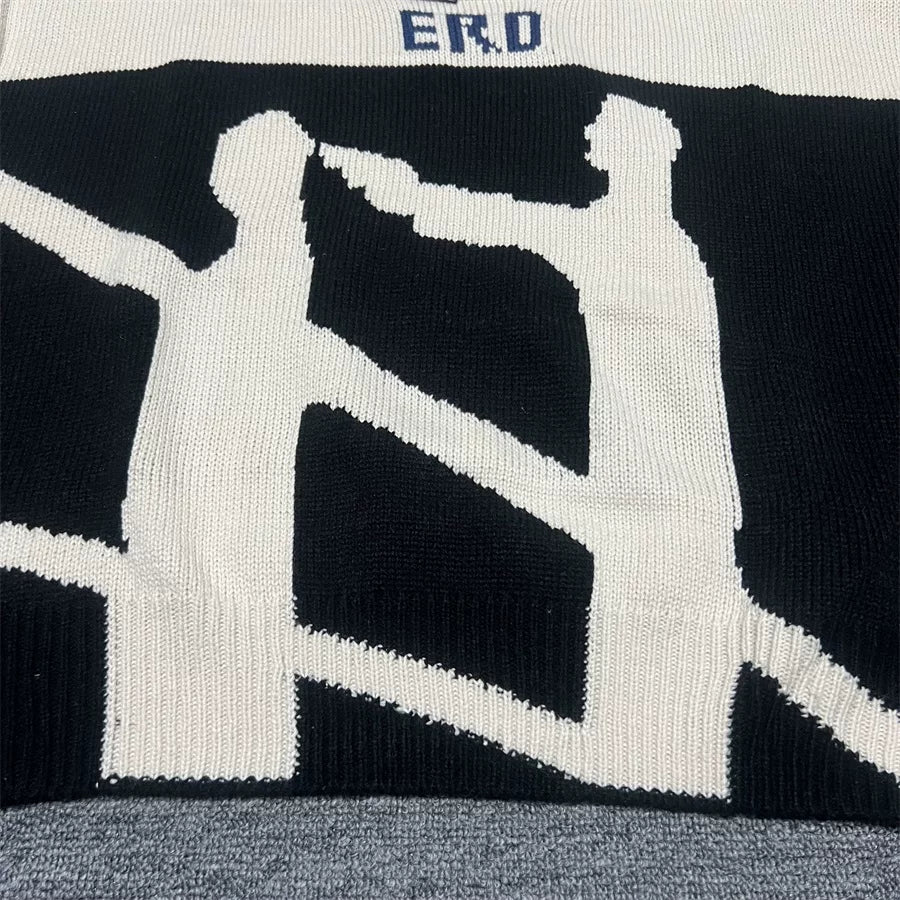 ERD Melancholy Distressed Oversized Silhouette Portrait Knit Sweater