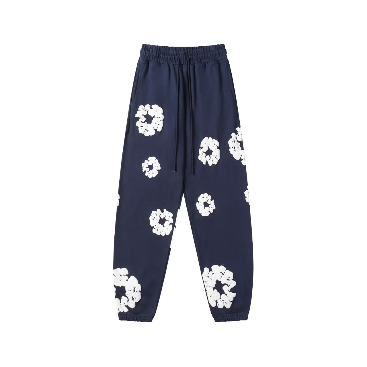 "Denim Tears" Navy Blue Floral Pattern Oversized Sweatpants