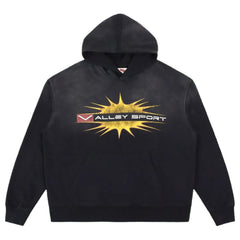 Vale Forever Graphic Pullover Hoodie (Washed Black / Yellow Starburst "Valley Sport" Motif)