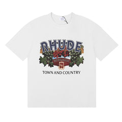 RHUDE American Retro Letter Print Loose Casual T-Shirt