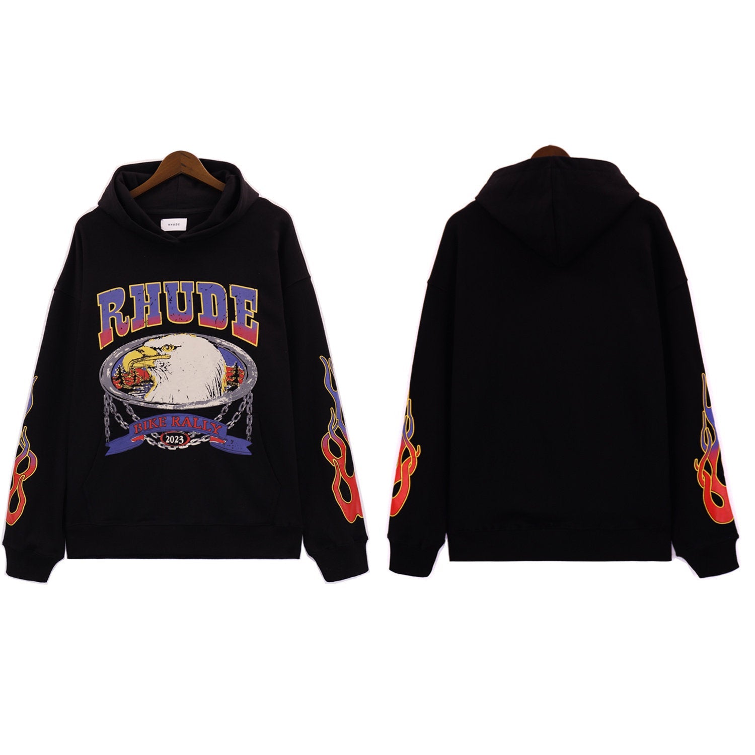 RHUDE American Vintage Letter Print Loose Hooded Sweatshirt