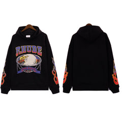 RHUDE American Vintage Letter Print Loose Hooded Sweatshirt