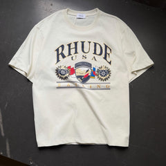 RHUDE American Retro Letter Print Loose Summer T-Shirt