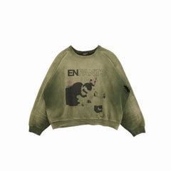 ERD Vintage Washed Army Green Portrait Print Sweatshirt