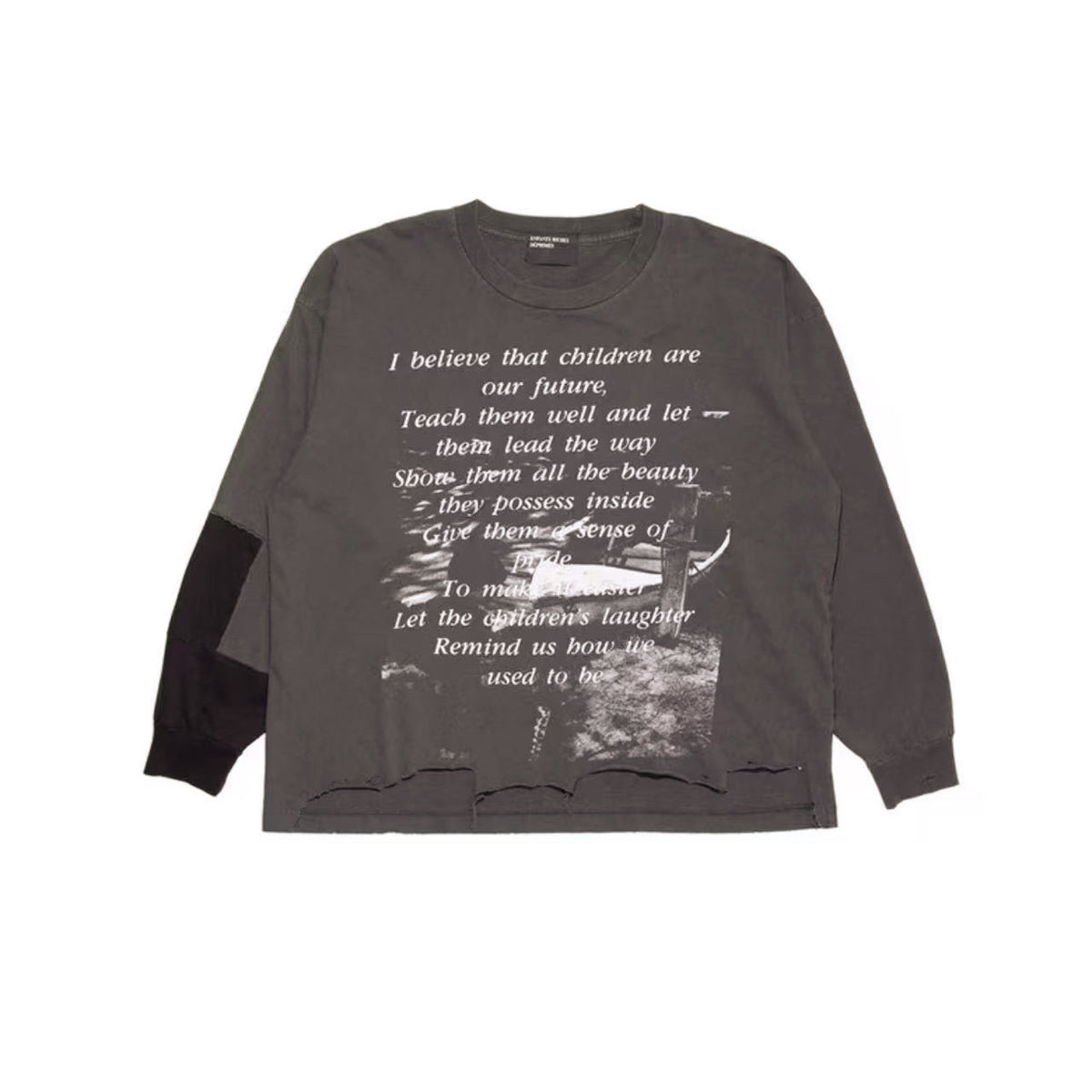 ERD Whitney Houston Graphic Distressed Charcoal Longsleeve Tee