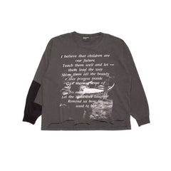 ERD Whitney Houston Graphic Distressed Charcoal Longsleeve Tee